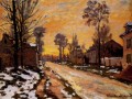 Route à Louveciennes Fond de neige au coucher du soleil Claude Monet